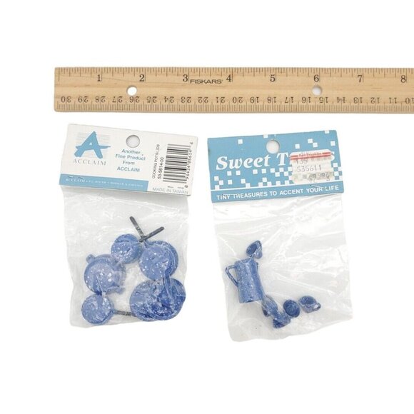 NEW Vintage Miniature Doll House Blue White Speckled Enamel Cookware Coffee 20pc - Picture 2 of 4